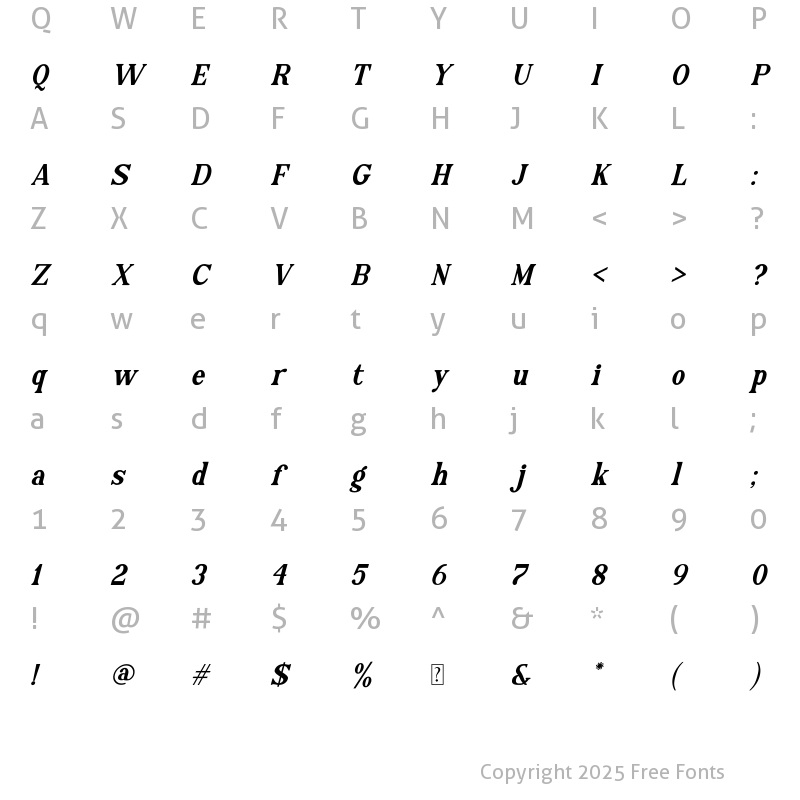 Character Map of Regionaire Italic