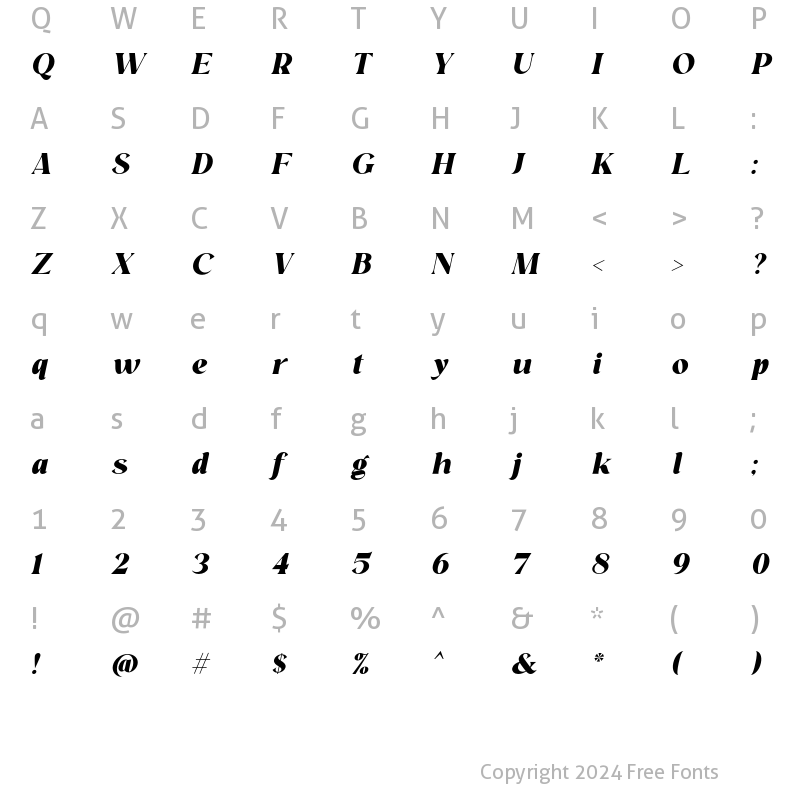 Character Map of Regis Extra Bold Italic