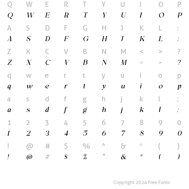 Character Map of Regis Italic