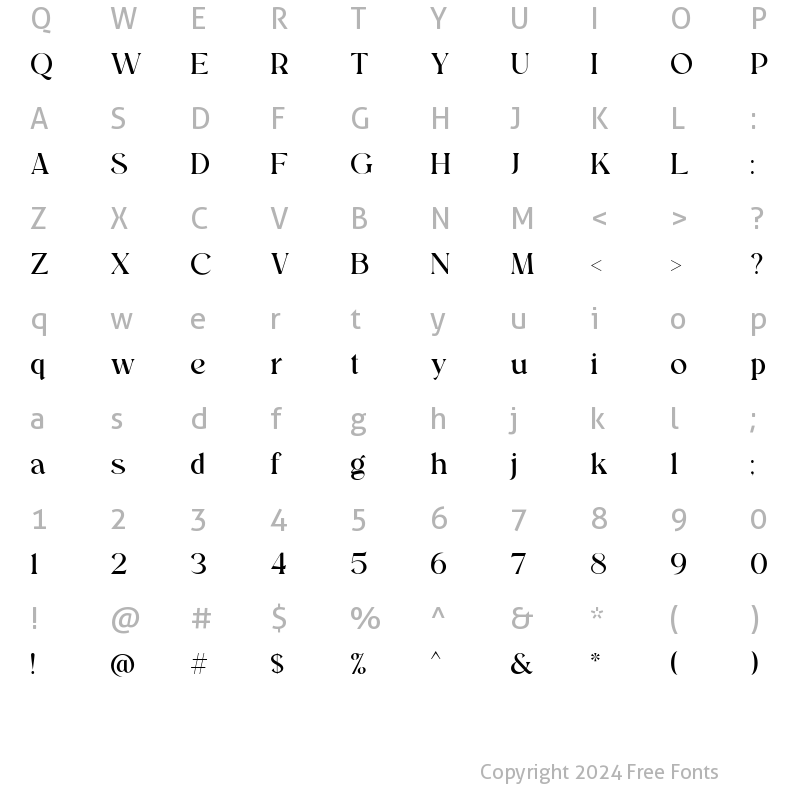 Character Map of Regis Regular