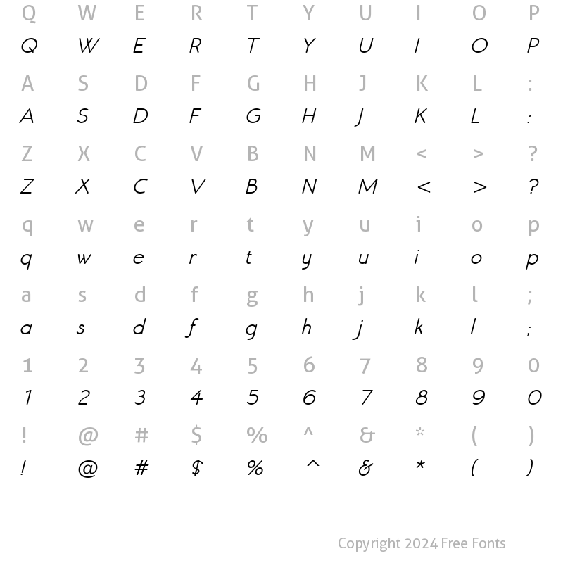 Character Map of Register Sans BTN Dm Oblique