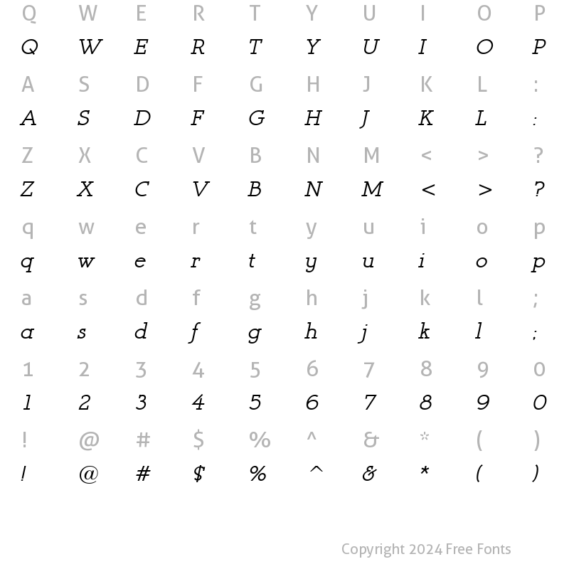 Character Map of Register Serif BTN BoldOblique