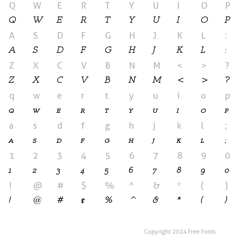 Character Map of Register Serif BTN SC BoldOblique