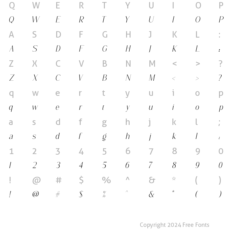 Character Map of Regoza Italic Italic