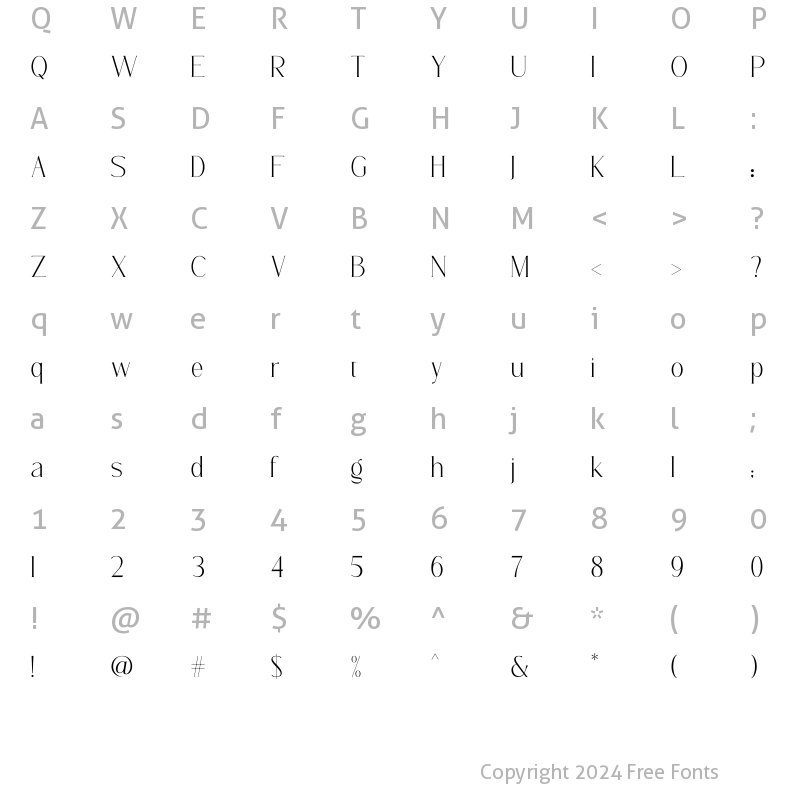 Character Map of Regoza Regular