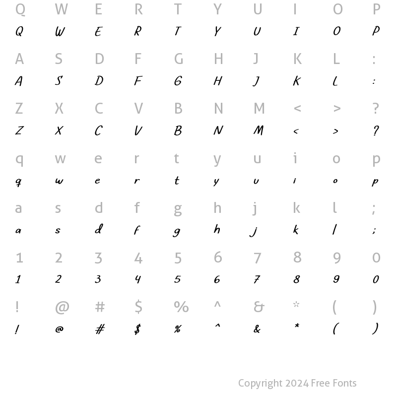 Character Map of Relax Bold Italic