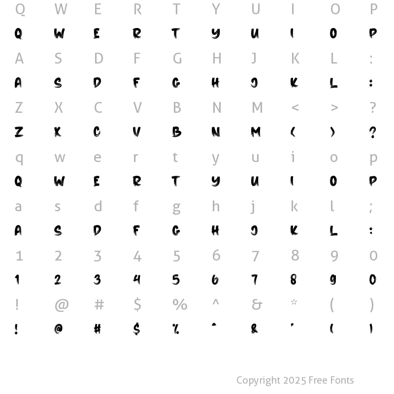 Character Map of RELEASE THE STRENGTH Brush