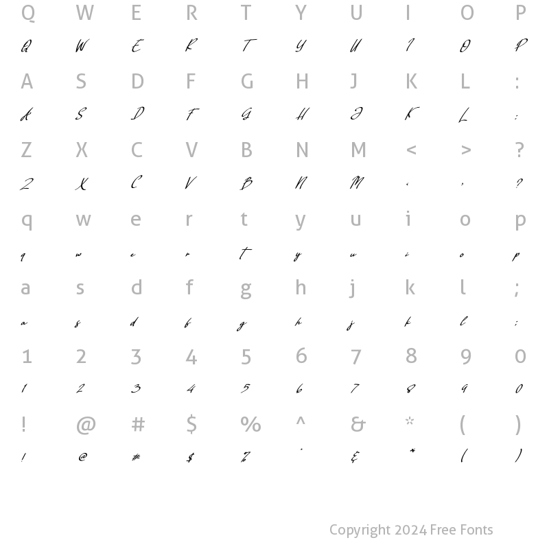 Character Map of Rellata Italic