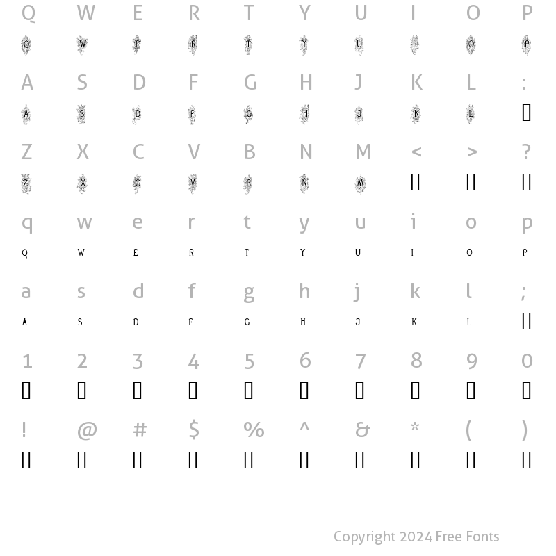 Character Map of Renaissance Scrolls Regular