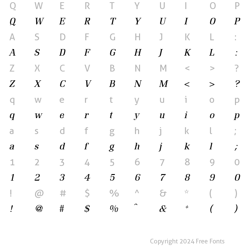 Character Map of Renowned RegularItalic