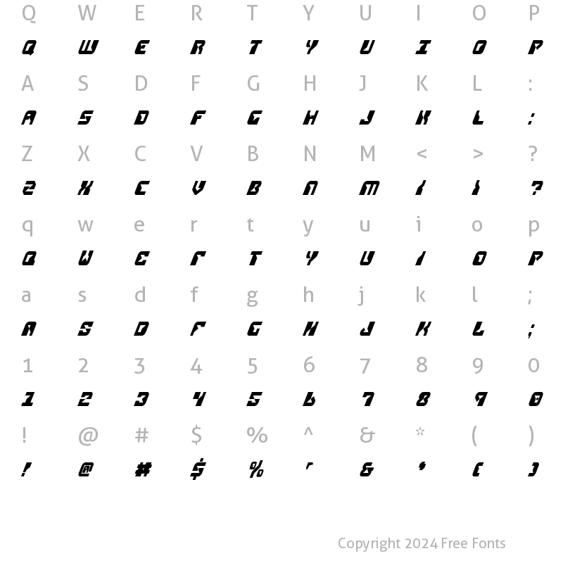 Character Map of Replicant Condensed Italic Condensed Italic