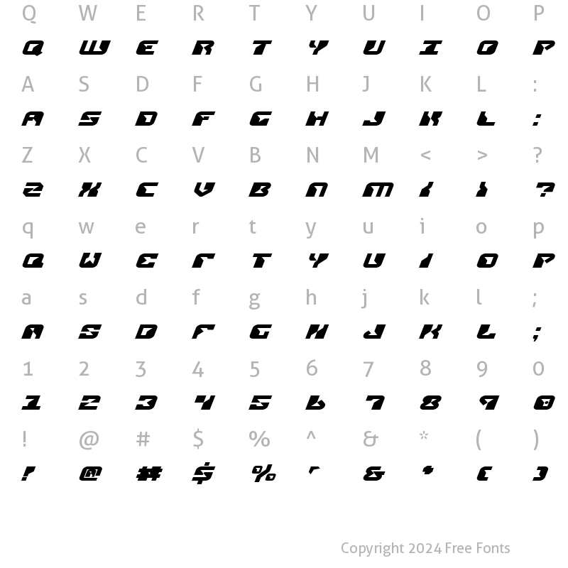 Character Map of Replicant Expanded Italic Expanded Italic