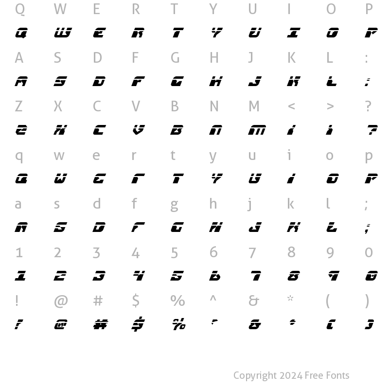 Character Map of Replicant Laser Italic Laser Italic