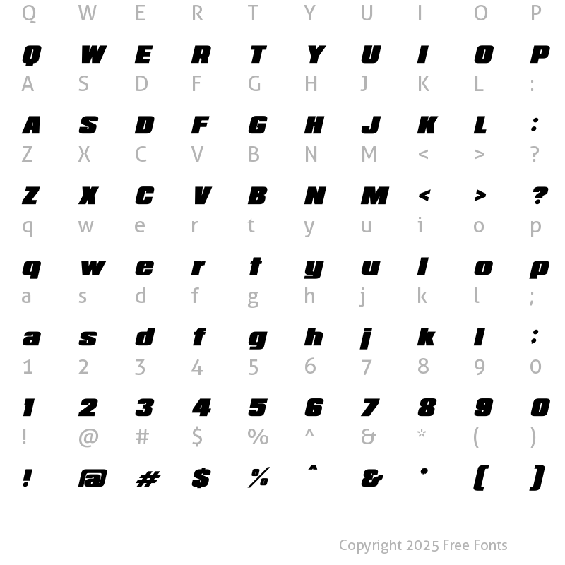 Character Map of Republica Minor Bold Italic