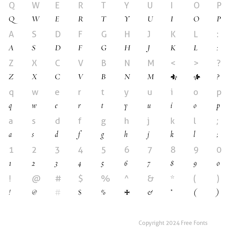 Character Map of Requiem Fine-HTF- Italic