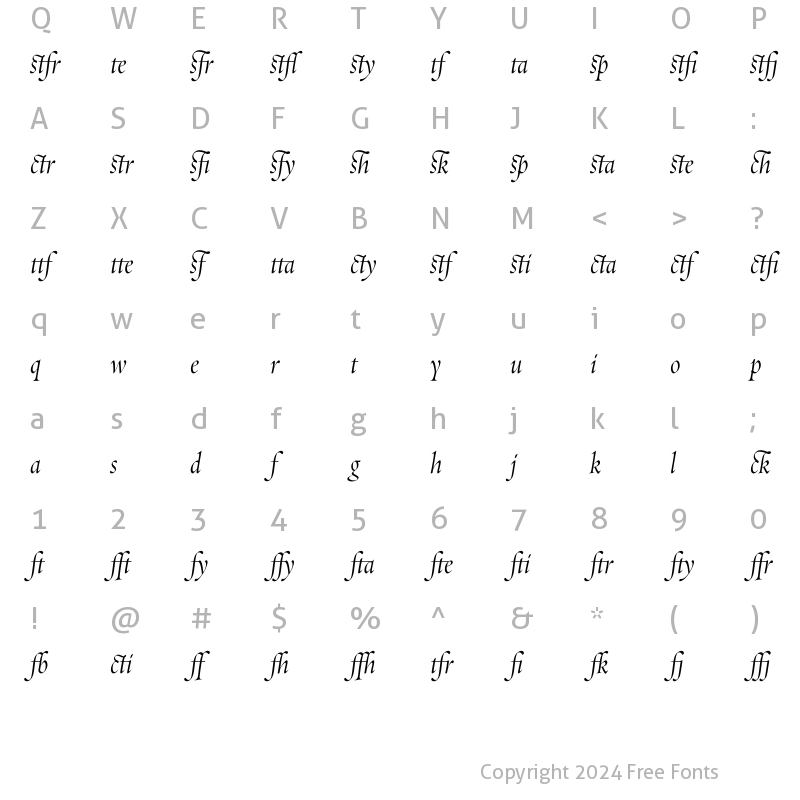 Character Map of Requiem Fine-HTF-Ligs Italic