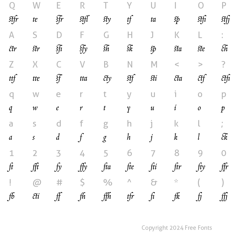 Character Map of Requiem Text-HTF-Ligs Italic