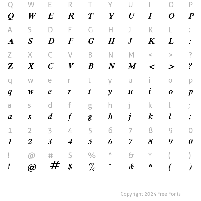 Character Map of Respect Bold Italic