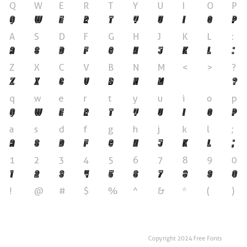 Character Map of Restaurant Menu Regular