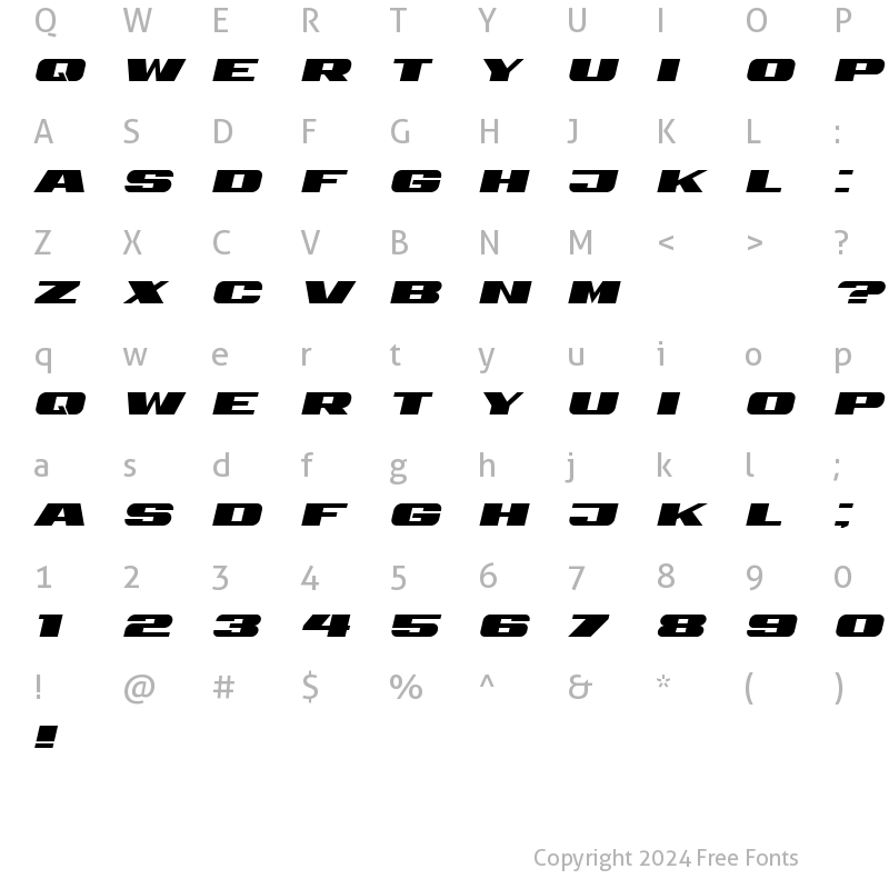 Character Map of Retrive Italic