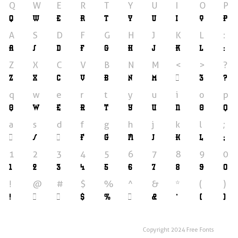 Character Map of Retro Bold Condensed LET Plain