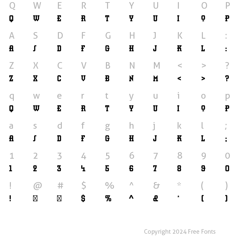 Character Map of Retro Bold Std Condensed