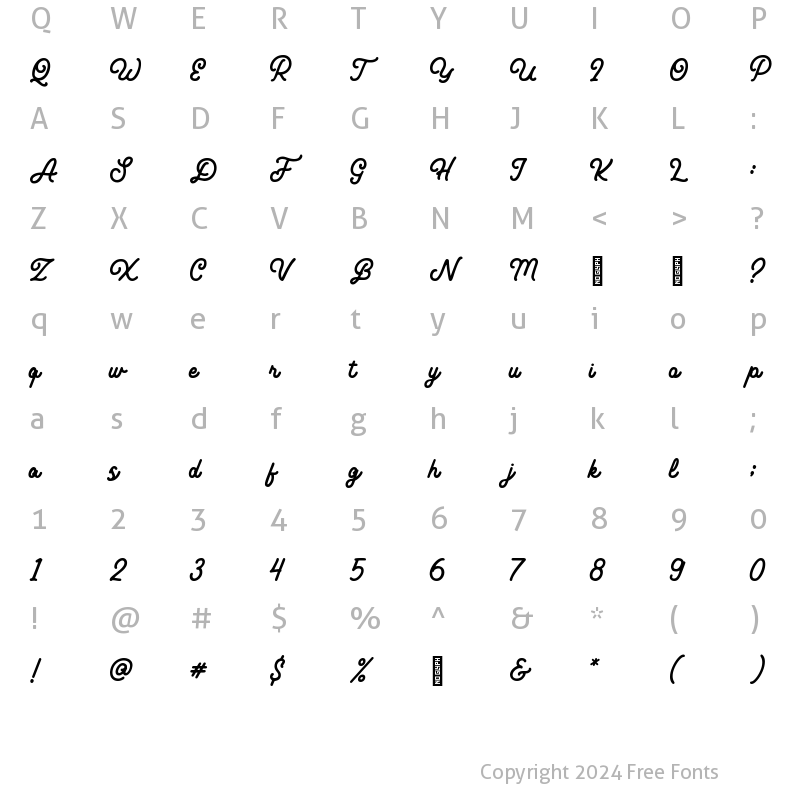 Character Map of Retro Bordeaux Script Regular