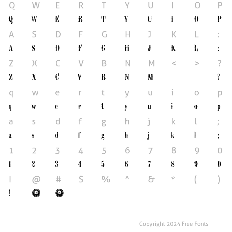 Character Map of Retro Grunge West Regular