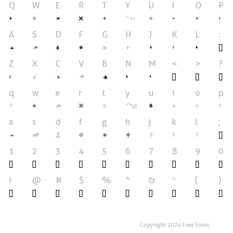 Character Map of Retro Starstruck BTN Regular