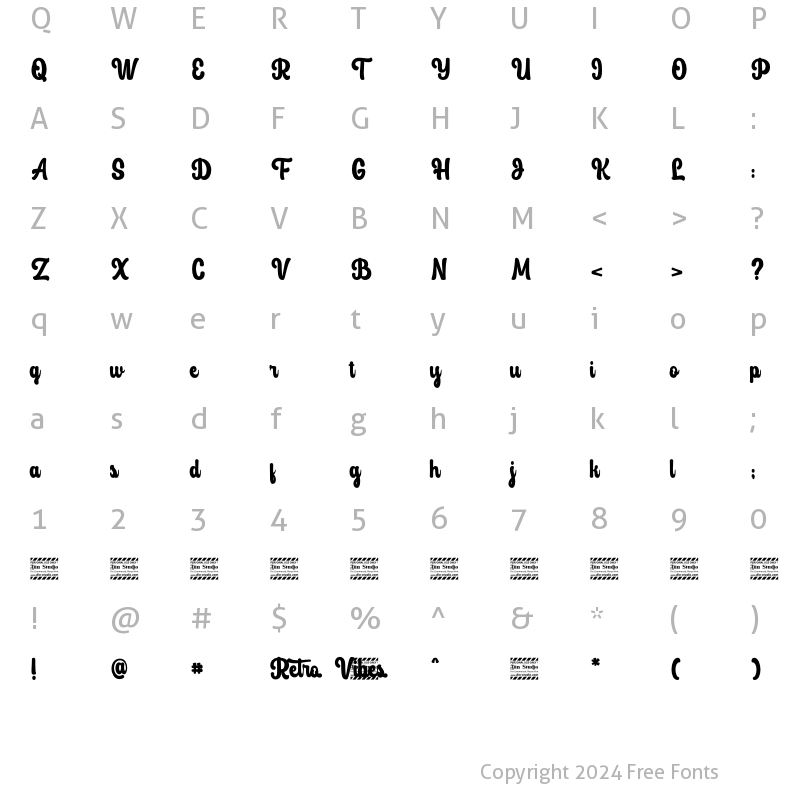 Character Map of Retro Vibes Personal use Regular