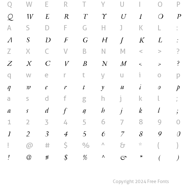 Character Map of Retrospecta Italic