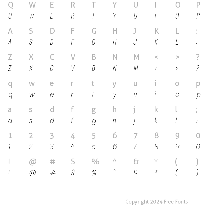 Character Map of Retroyal ExtraLight Italic