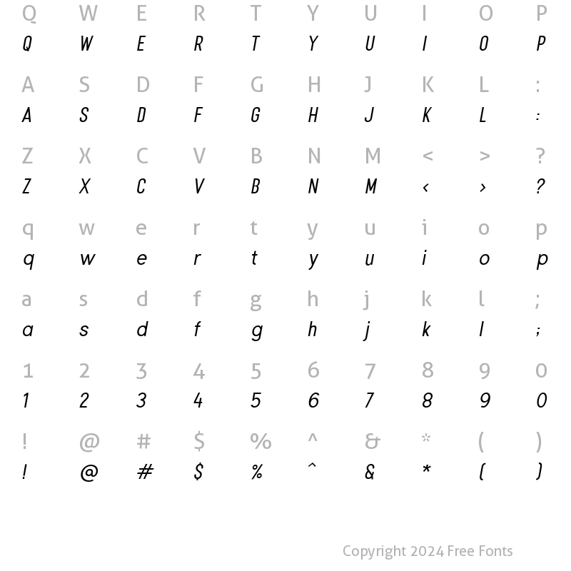 Character Map of Retroyal Medium Italic