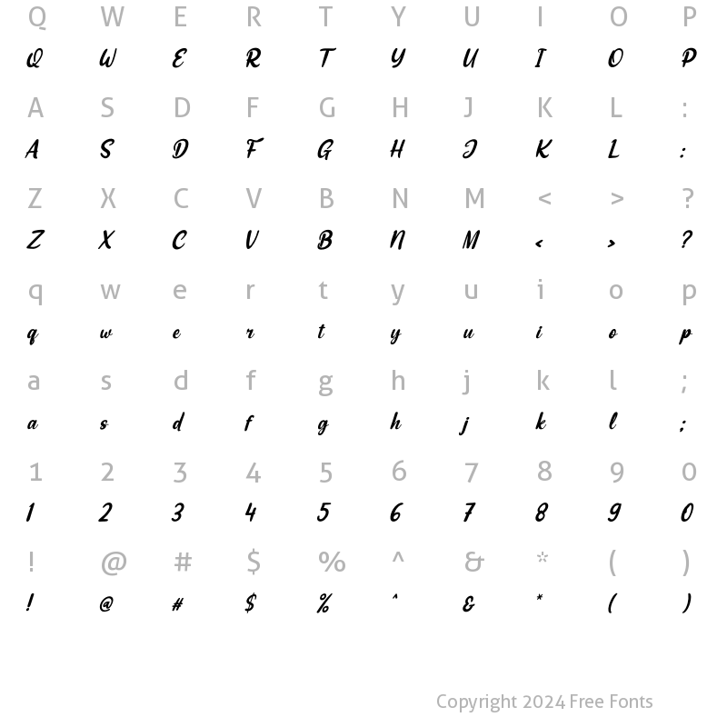 Character Map of Rettyllda Italic