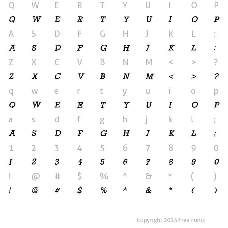 Character Map of Return Policy Italic