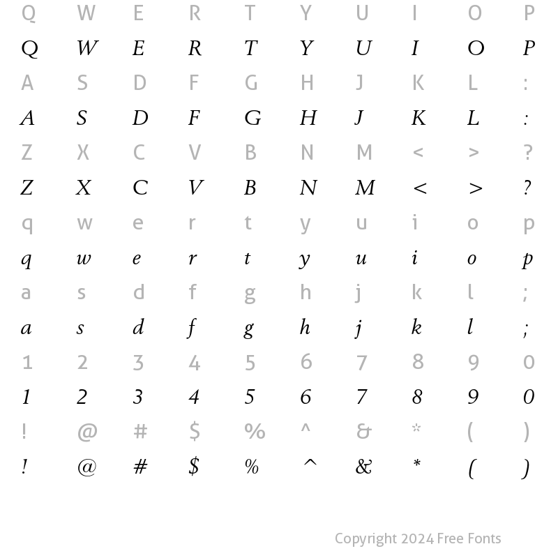 Character Map of Revival 565 Italic