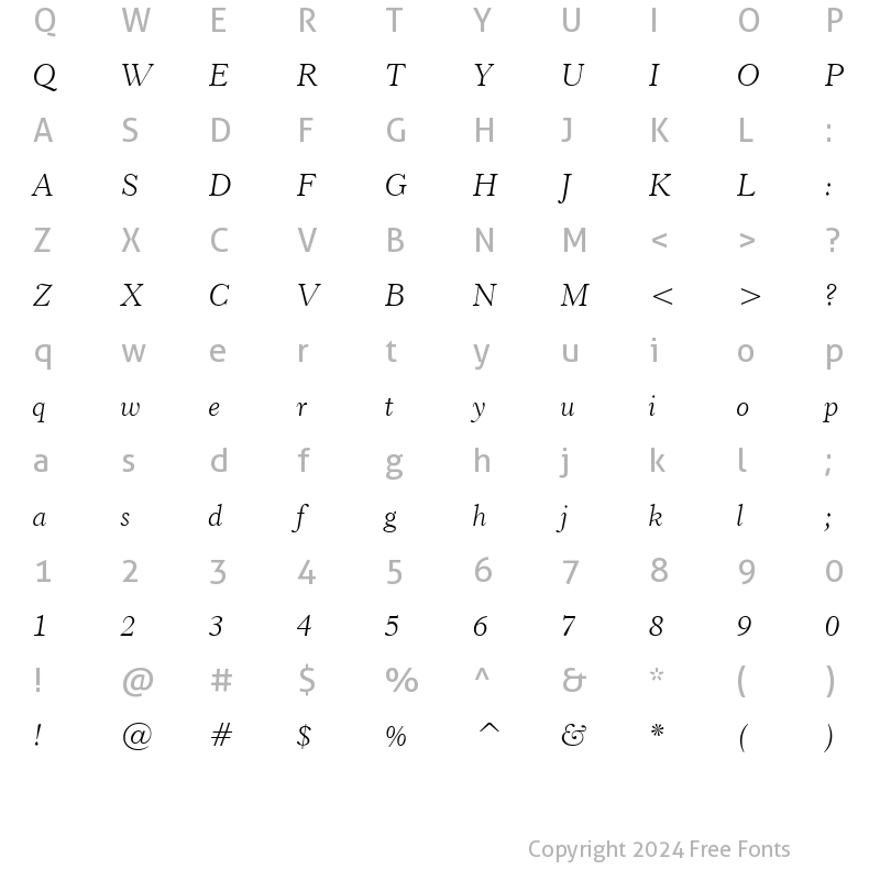 Character Map of Revivl555 Lt BT Light Italic