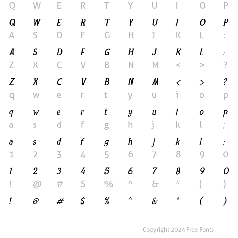 Character Map of Rexmone Italic