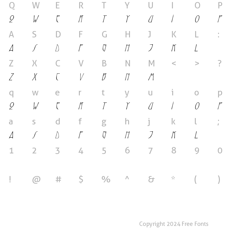 Character Map of ReynoldCaps italic Italic