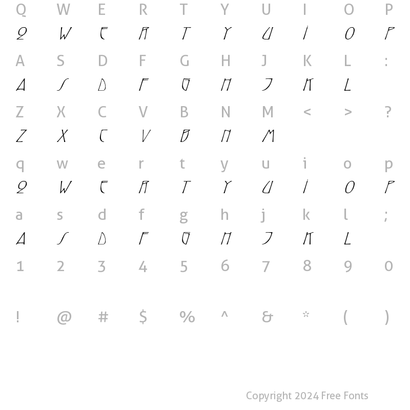 Character Map of ReynoldCaps Wd italic Italic