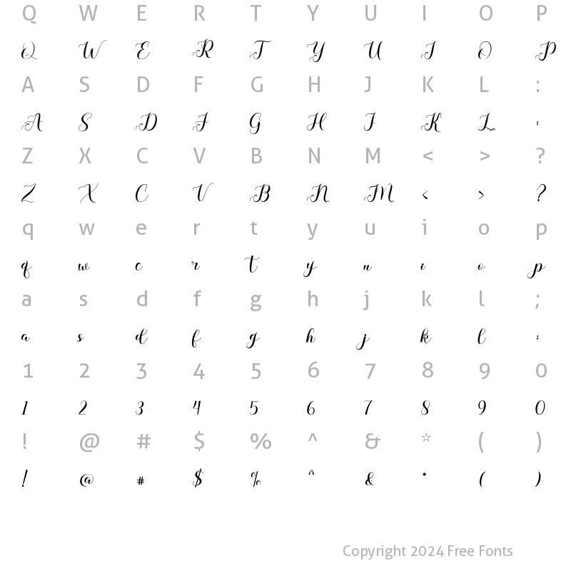 Character Map of Rhapsody Script Regular