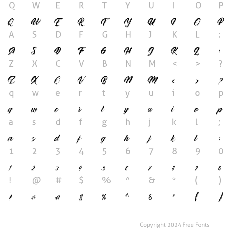 Character Map of Rhinatta Script Regular