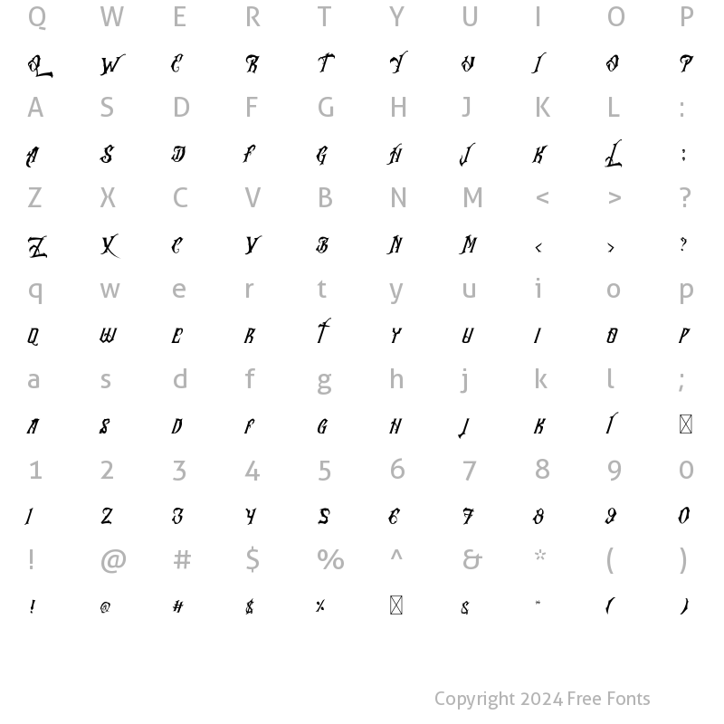 Character Map of Rhymus Queen Regular