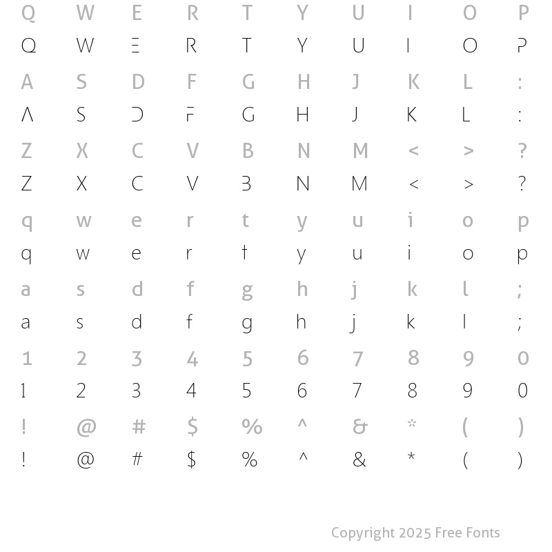 Character Map of Rianty Light Regular