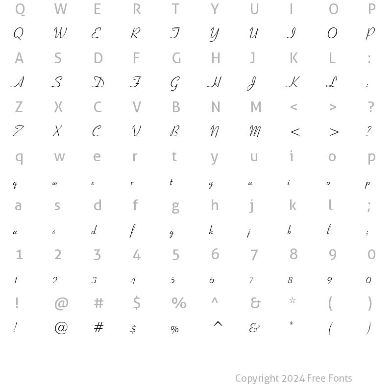 Character Map of Ribbon script Regular