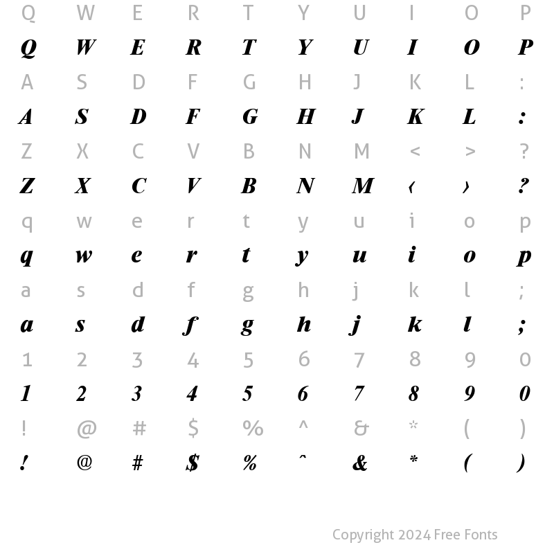 Character Map of Riccione-Serial-ExtraBold RegularItalic