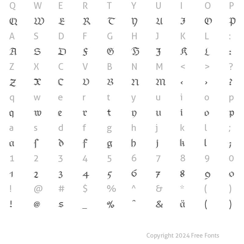 Character Map of RichmondZierschrift LT Dfr Regular