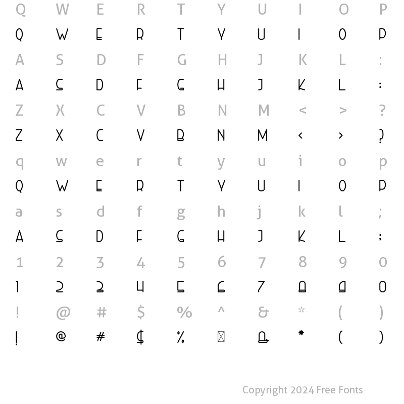 Character Map of Right Hand Bold