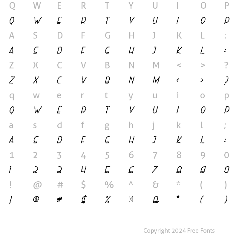 Character Map of Right Hand ExtBoldItalicDash