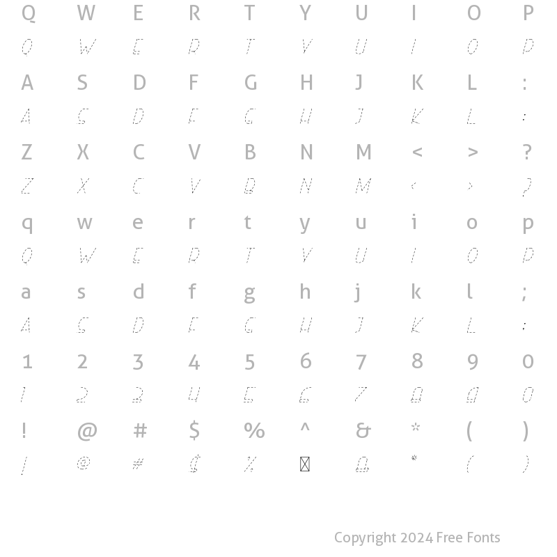 Character Map of Right Hand HairlineItalicDash